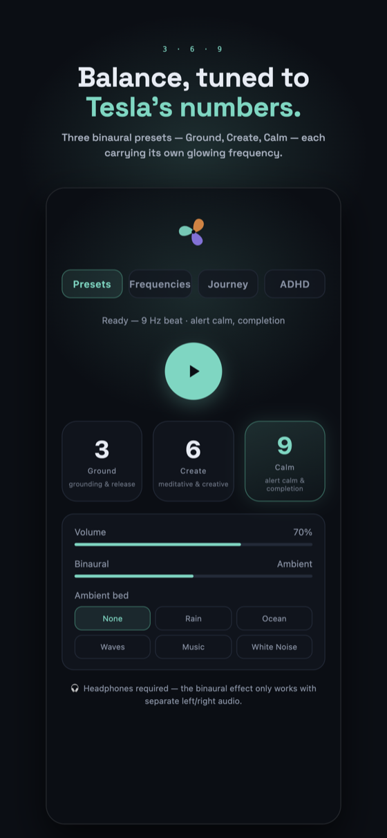 The Presets screen with Ground, Create and Calm